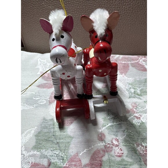 Wooden Rocking Horse Christmas Tree Ornament Hand-Painted Vintage Taiwan Lot 5 - Picture 7 of 8
